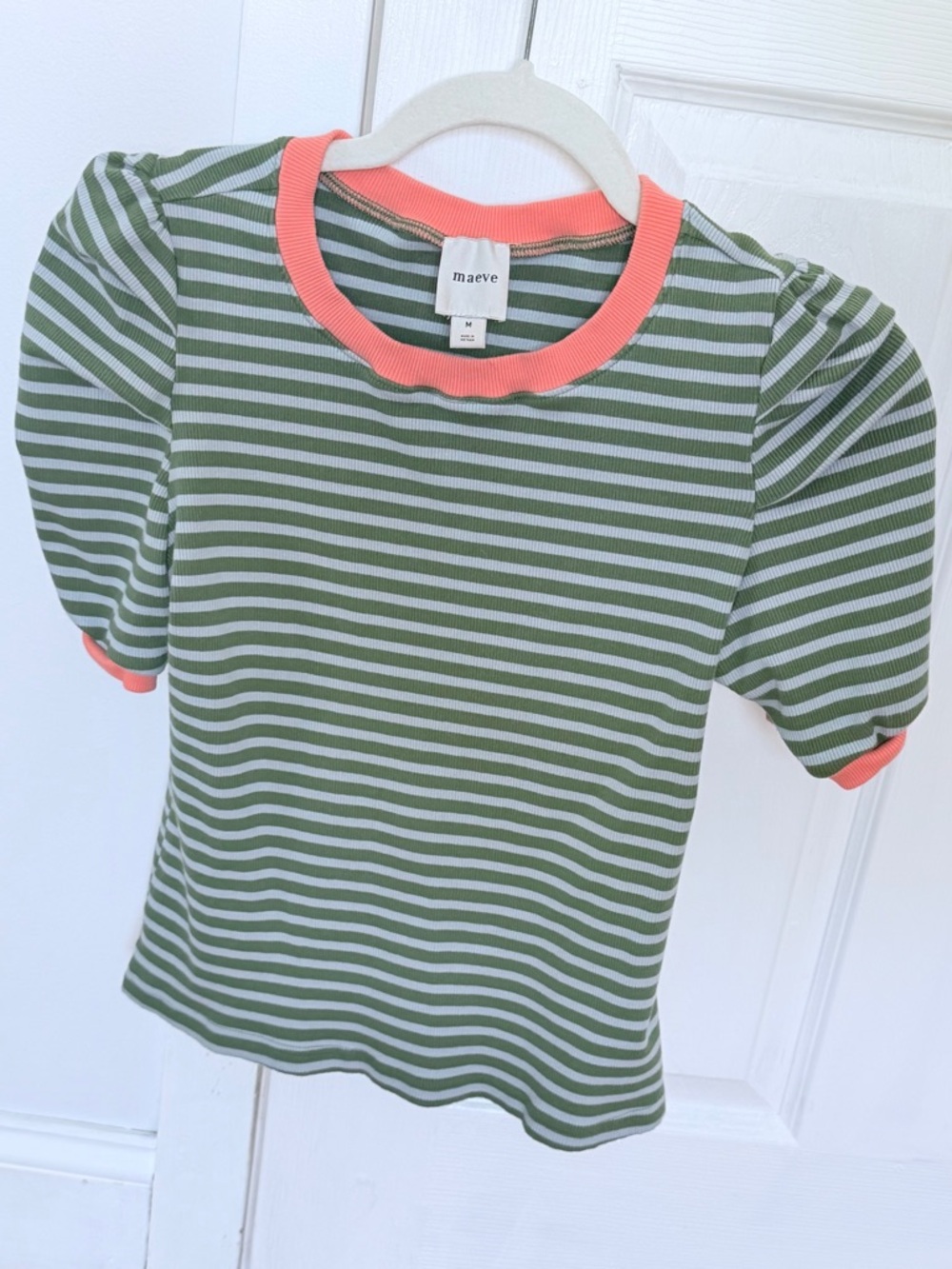 MAEVE Puff-sleeve Striped Top (Green/Pink)